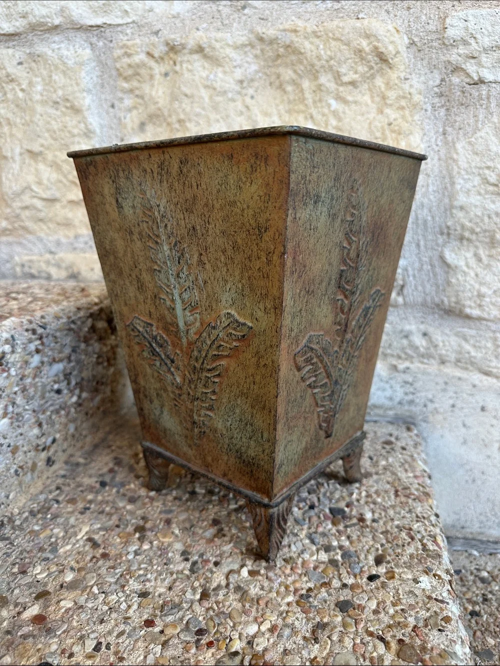 Decorative Brown Metal Planter with Leaf Motif